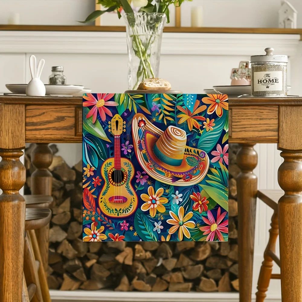 Mexican Style Cactus Print Linen Table Runner 1