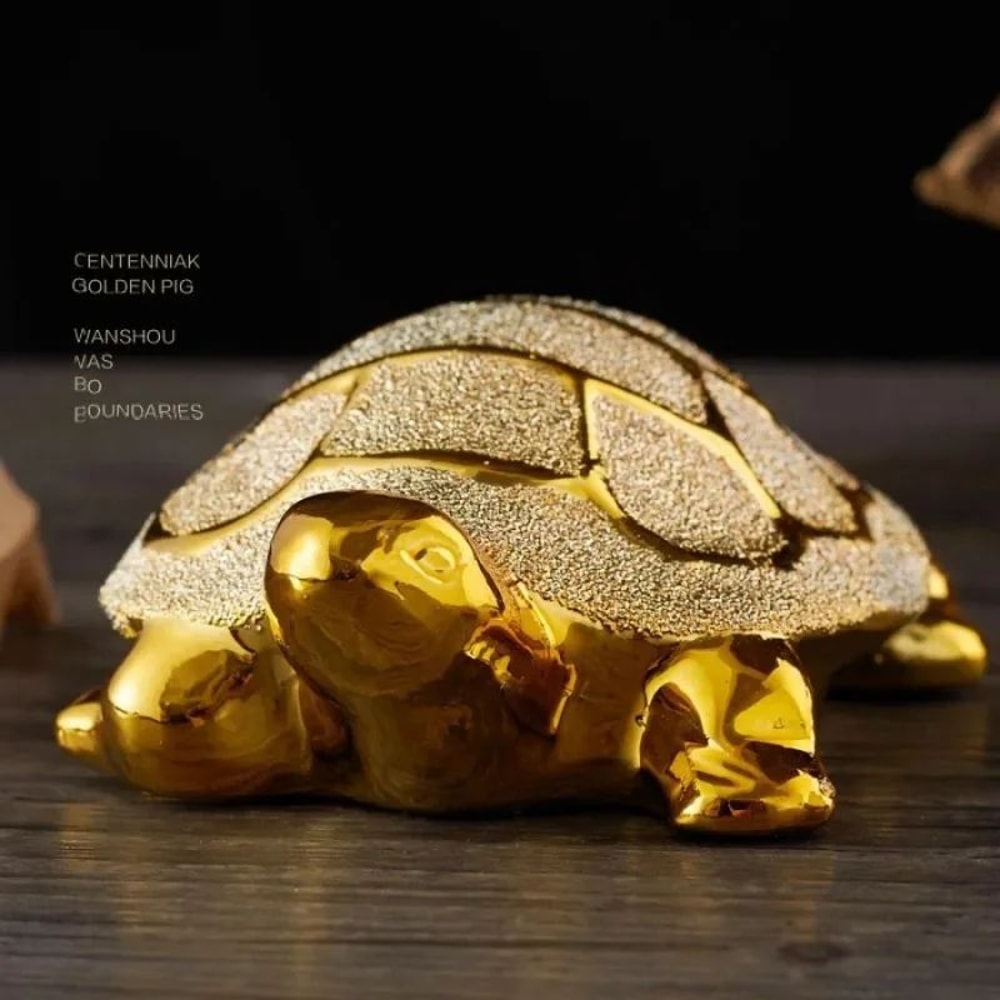 Golden Longevity Turtle Figurine Desk Decor 1