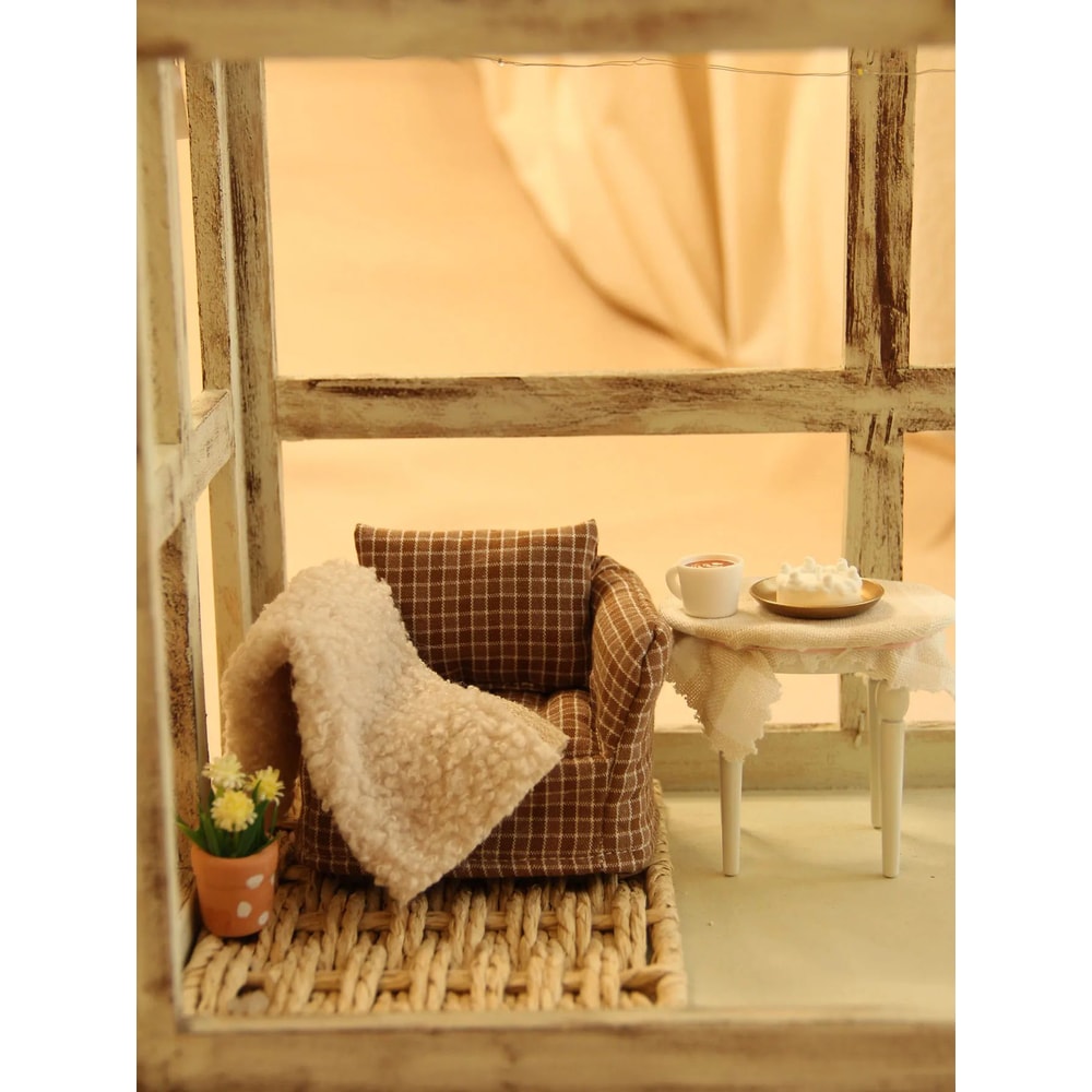 Mini Plaid Wooden Sofa For Dollhouse Decor 11