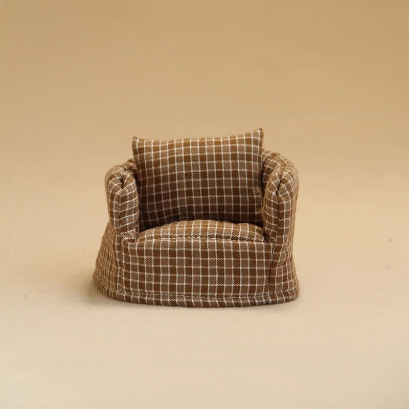 Mini Plaid Wooden Sofa For Dollhouse Decor 12