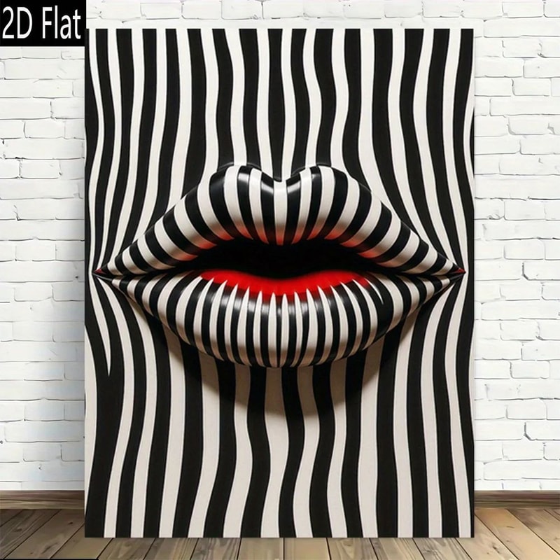 Abstract Striped Lips Canvas Wall Art Poster 2