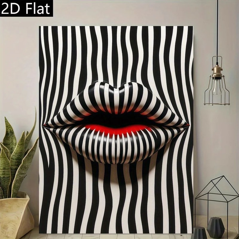 Abstract Striped Lips Canvas Wall Art Poster 3