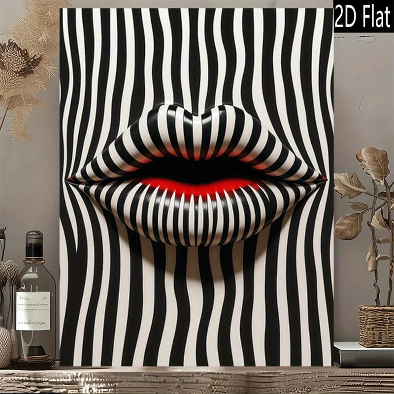 Abstract Striped Lips Canvas Wall Art Poster 5