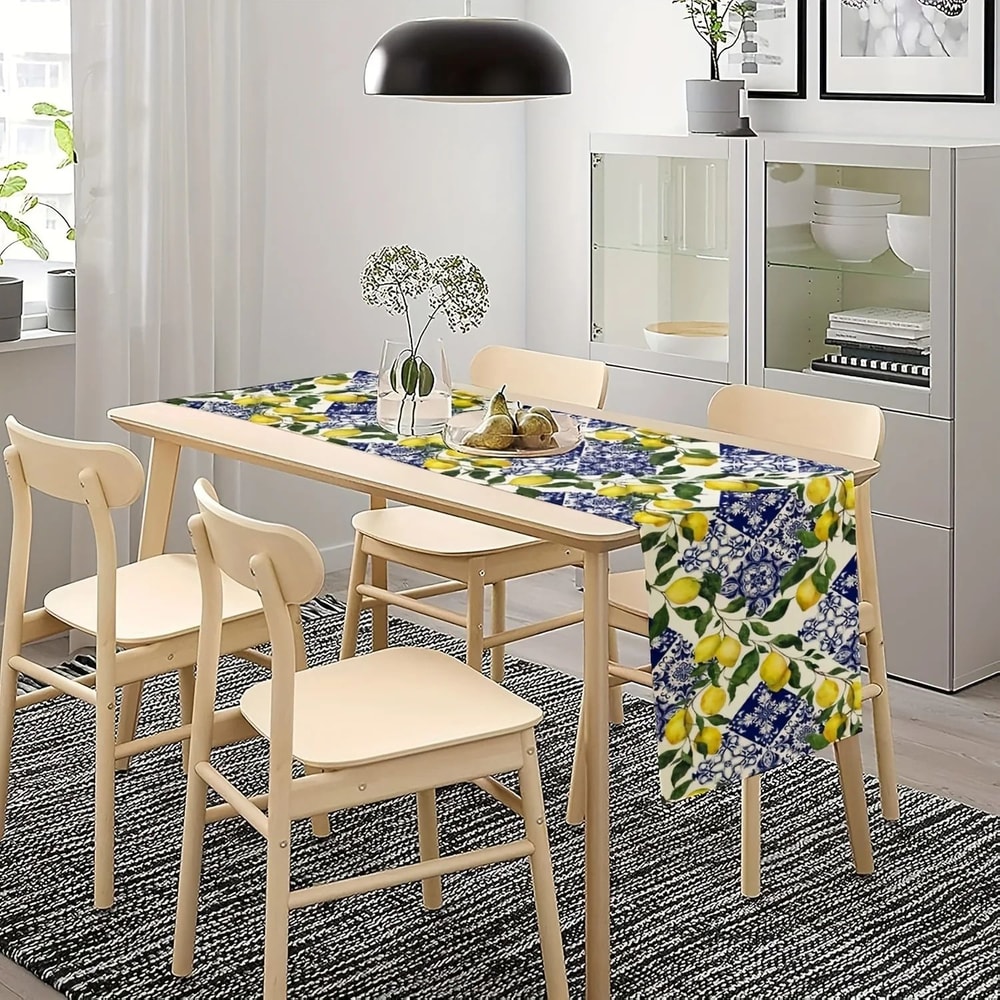 Blue Lemon Linen Table Runner Decor 1