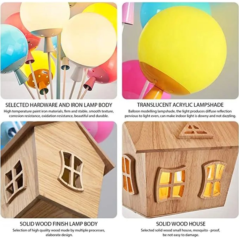 Kids Balloon Sputnik Wooden Chandelier Light 6