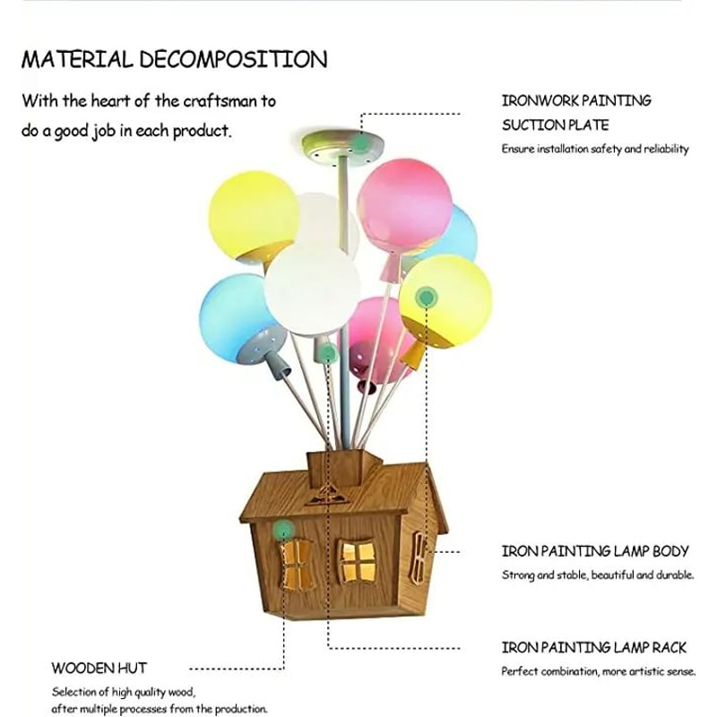 Kids Balloon Sputnik Wooden Chandelier Light 7