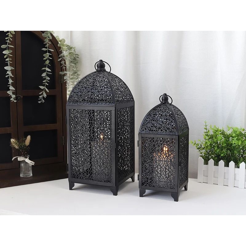 Black Metal Hanging Candle Lantern Set 6