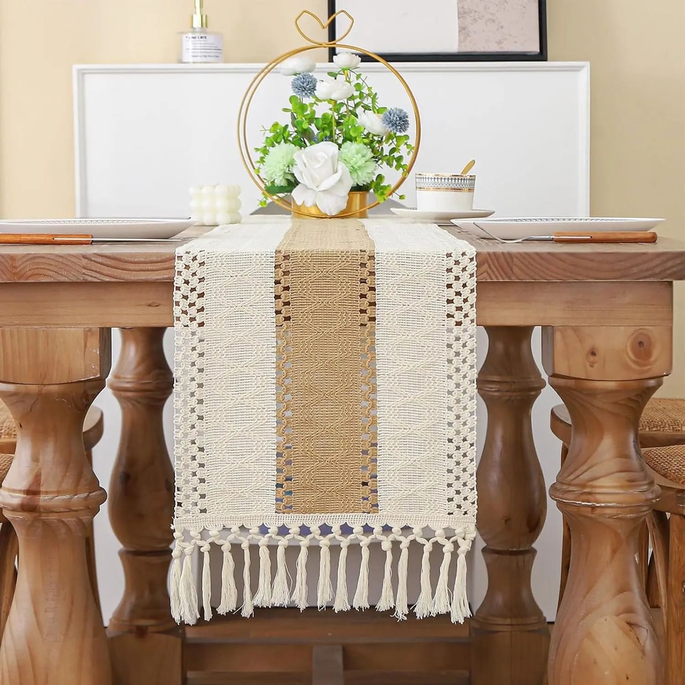 Boho Linen Tassel Table Runner Decor 3