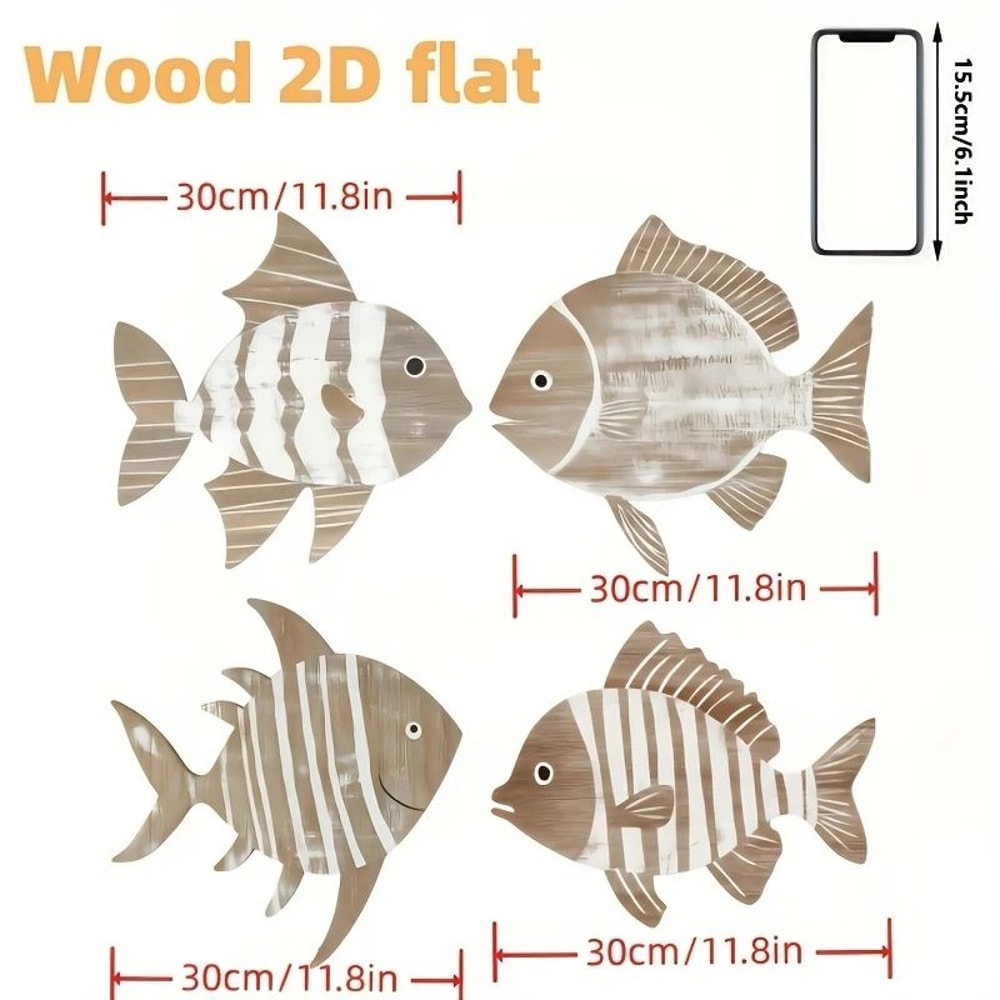 Colorful Tropical Fish Wooden Wall Art Nautical Decor Set 3