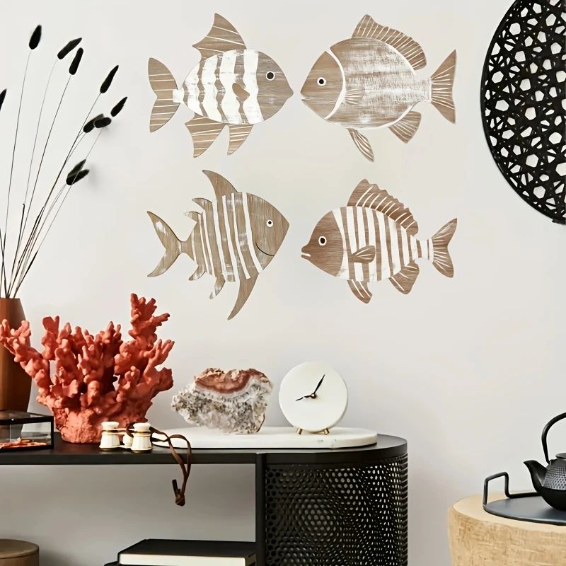 Colorful Tropical Fish Wooden Wall Art Nautical Decor Set 7