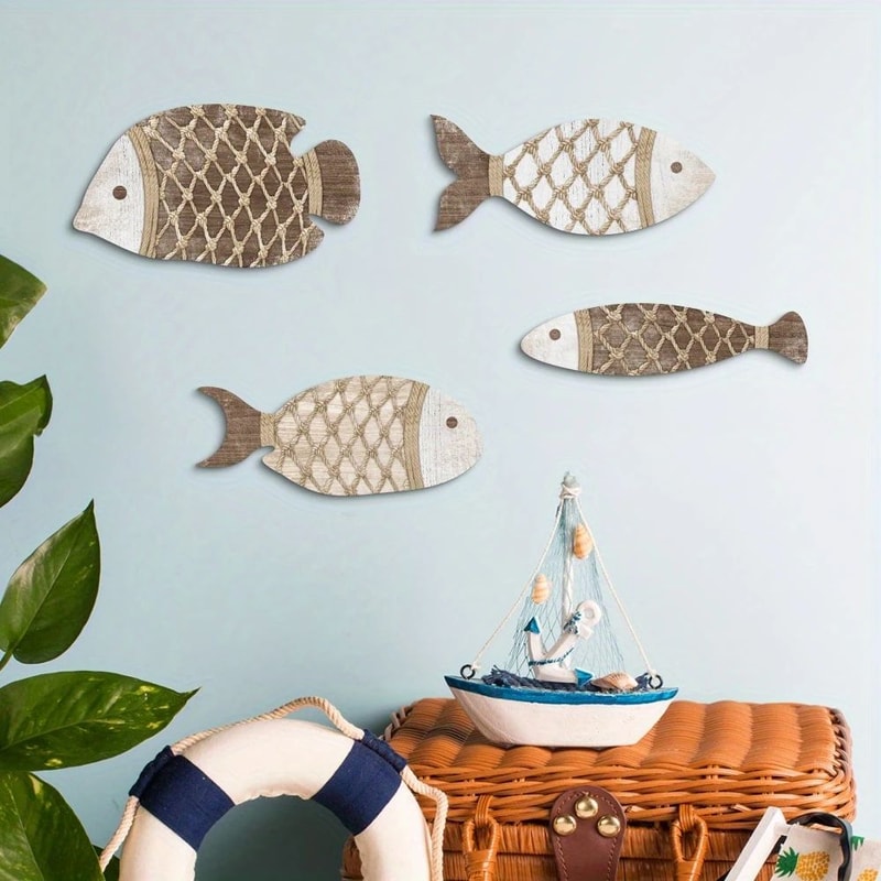 Colorful Tropical Fish Wooden Wall Art Nautical Decor Set 8