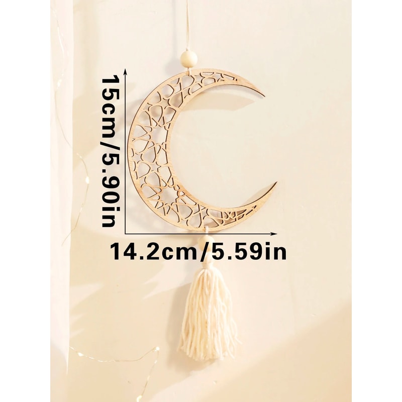 Wooden Ramadan Moon Hanging Ornament Eid Mubarak Decor 8
