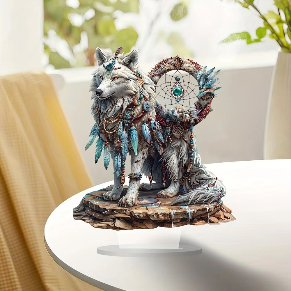 White Wolf Dream Catcher Desk Decor 3