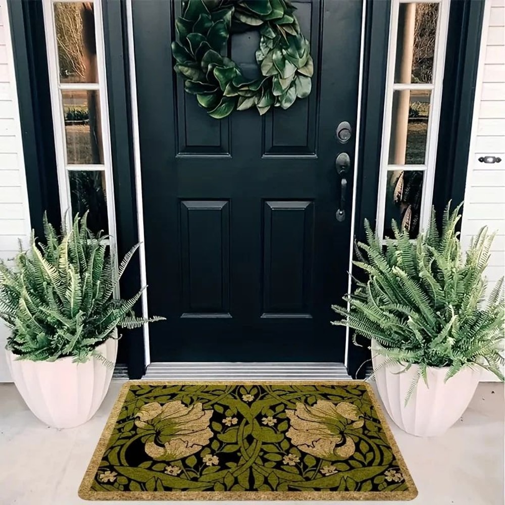 Green Floral Welcome Doormat 1