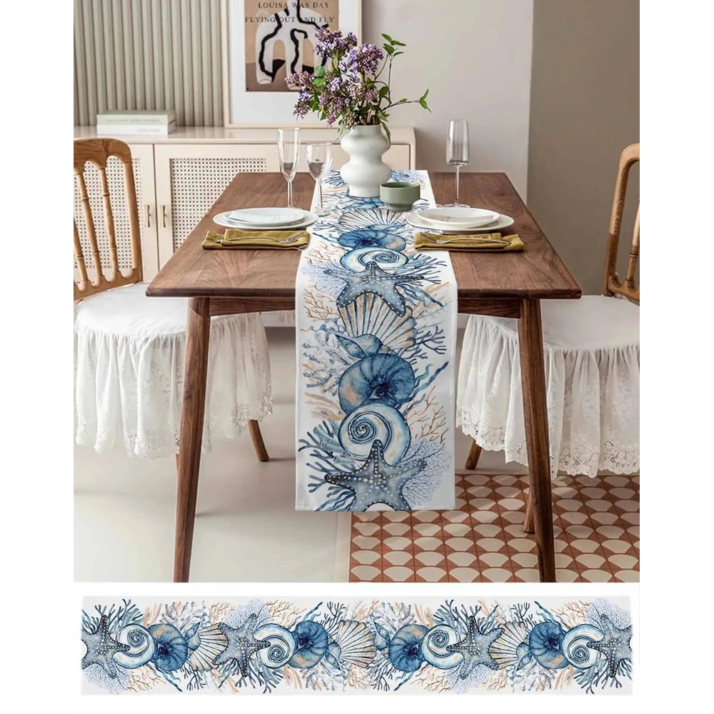 Ocean Coral Linen Table Runner For Summer Dining Decor 5