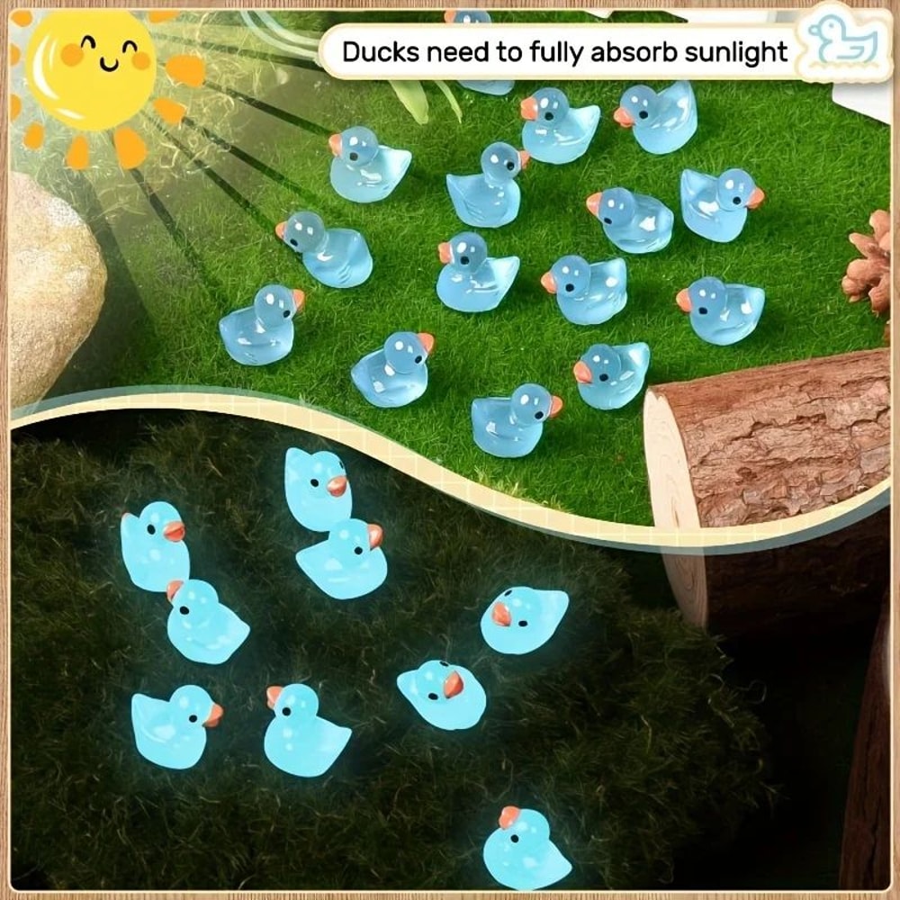 Glow In The Dark Mini Blue Duck Figurines Set 4