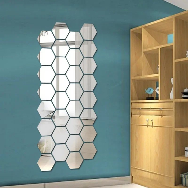 Hexagon Acrylic Mirror Wall Stickers 3D DIY Decor 6