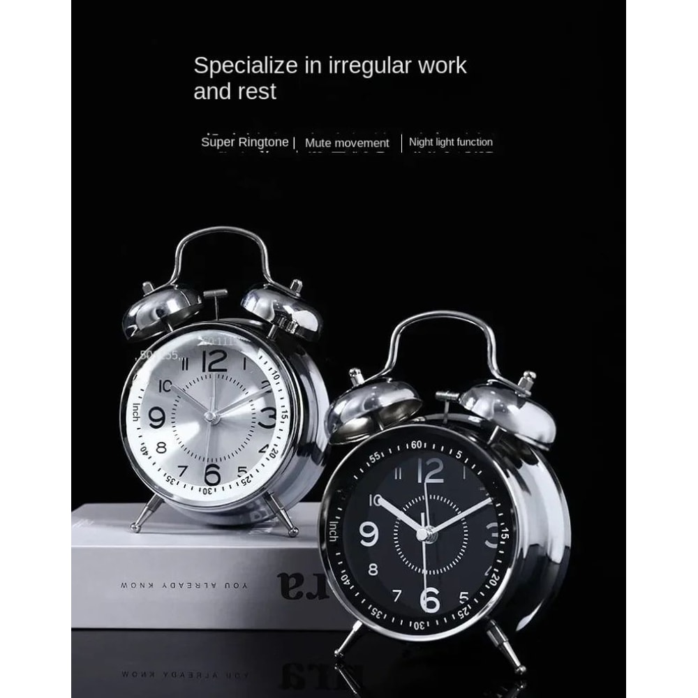 Twin Bell Alarm Clock With Night Light Loud Metal Desk Clock 6