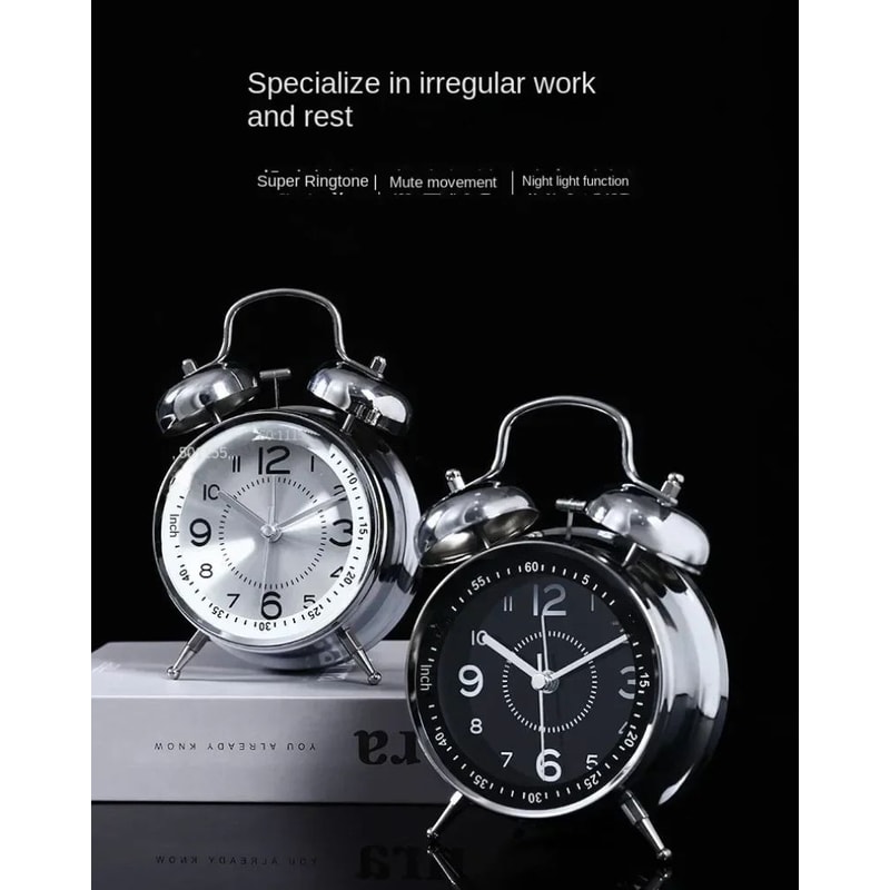 Twin Bell Alarm Clock With Night Light Loud Metal Desk Clock 6