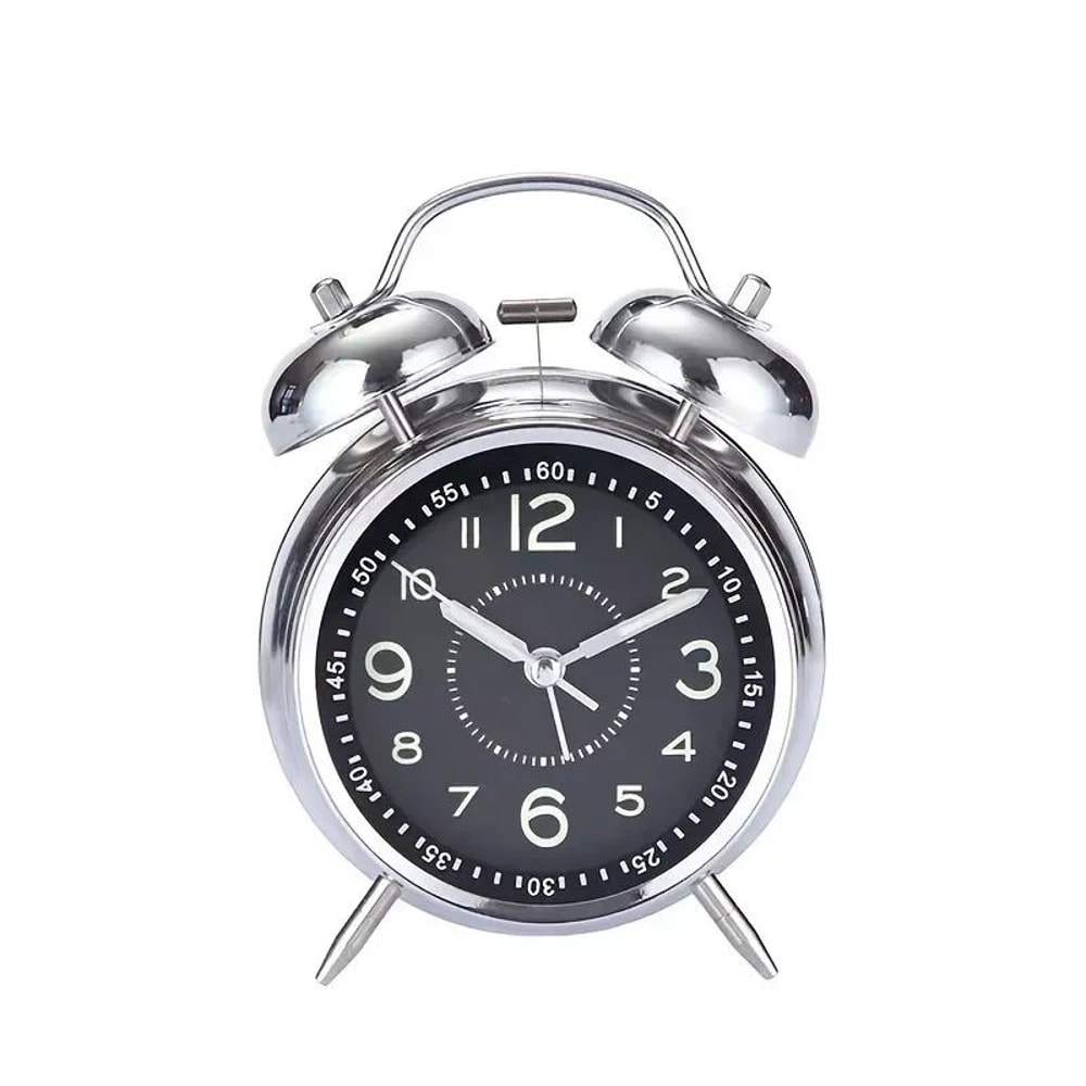 Twin Bell Alarm Clock With Night Light Loud Metal Desk Clock 8