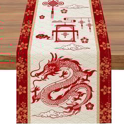 chinese new year dragon linen table runner festive decor
