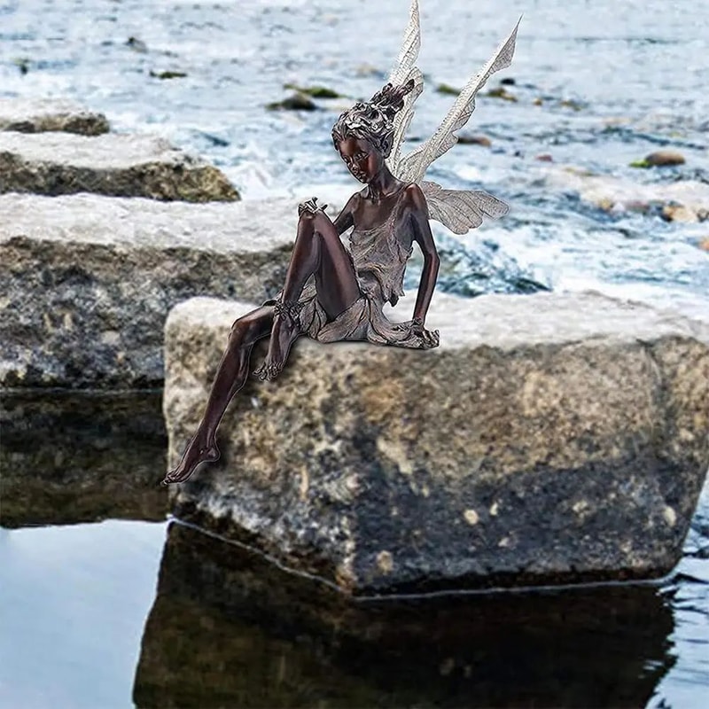 Flute Fairy Garden Statue Resin Angel Sculpture Decor 6