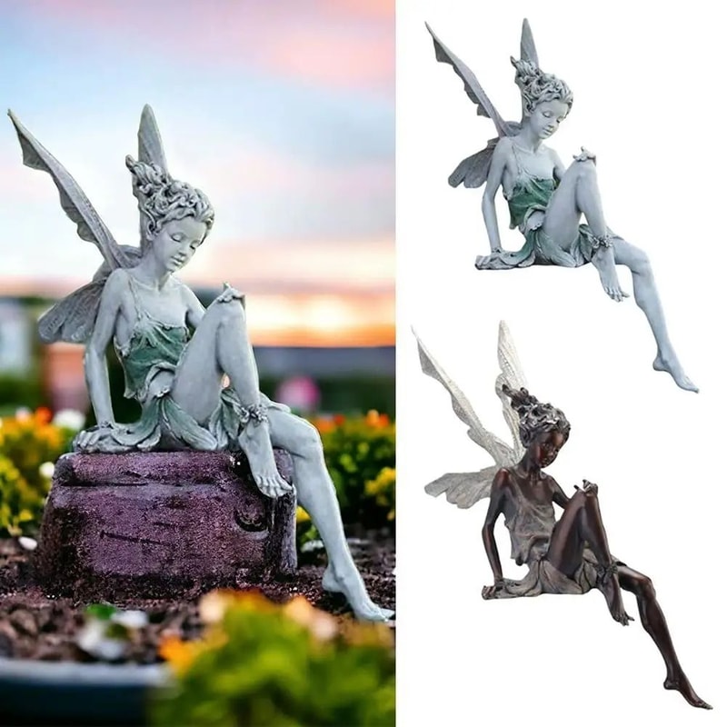 Flute Fairy Garden Statue Resin Angel Sculpture Decor 9