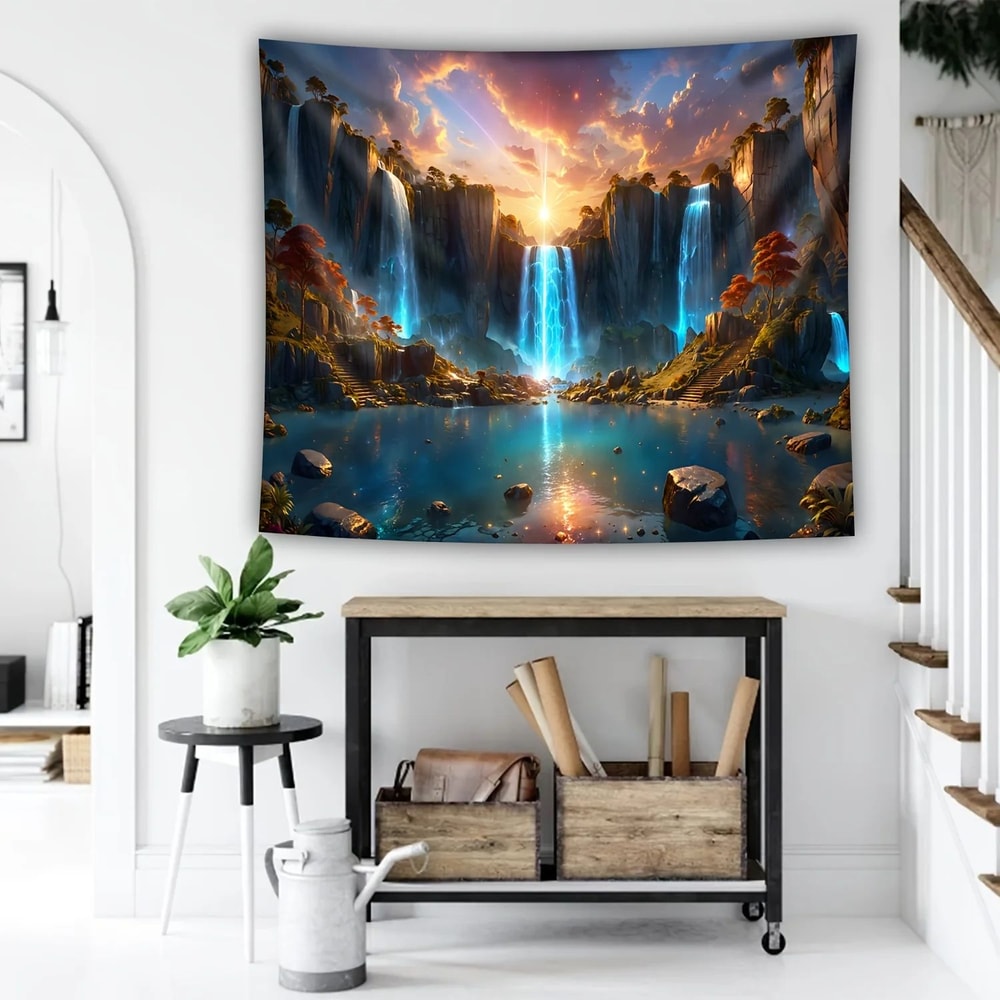 Waterfall Canyon Landscape Wall Tapestry Decor 1
