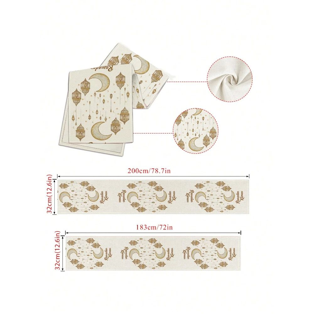Ramadan Kareem Linen Table Runner Moon Lantern Decor 4