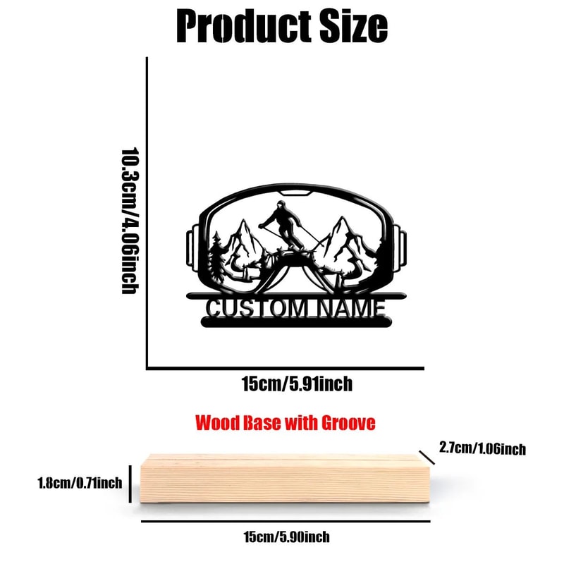 Personalized Skiing Metal Statue With Wooden Base 2