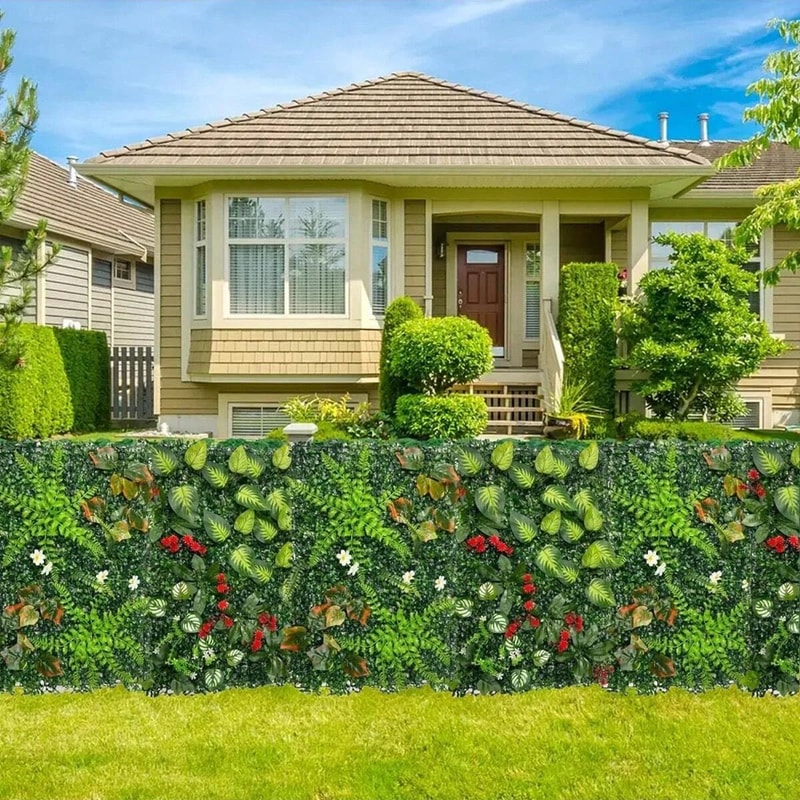 Artificial Grass Wall Panel Flower Privacy Decor 6