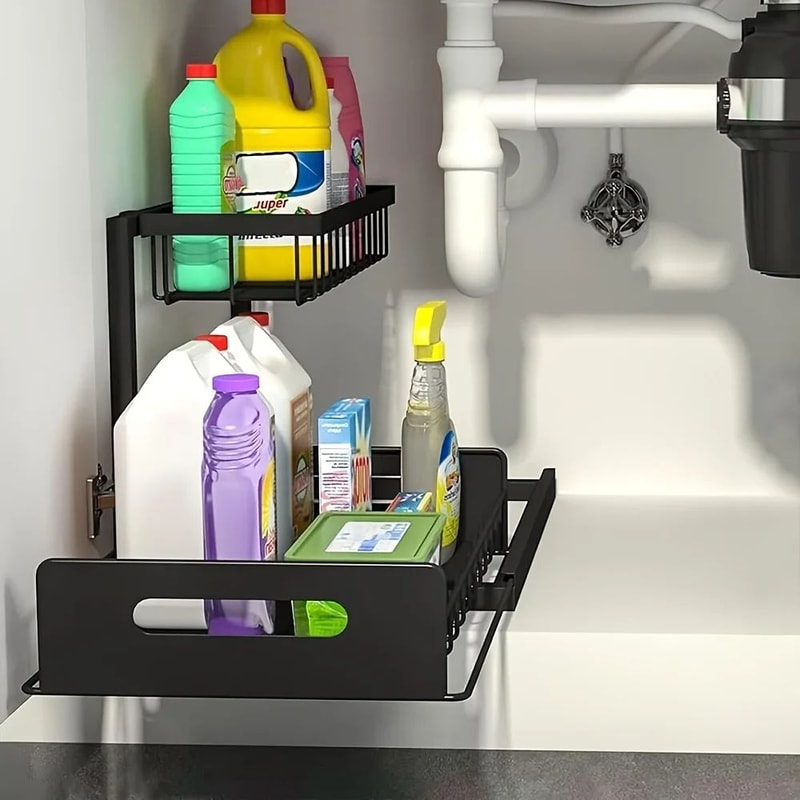 2 Tier Sliding Under Sink Organizer Rack 6