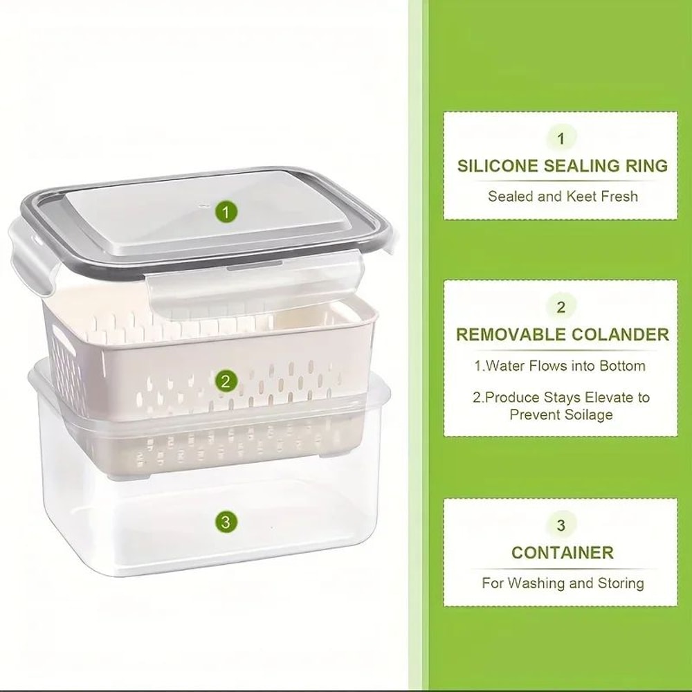 Fridge Food Storage Containers With Strainer Set 6