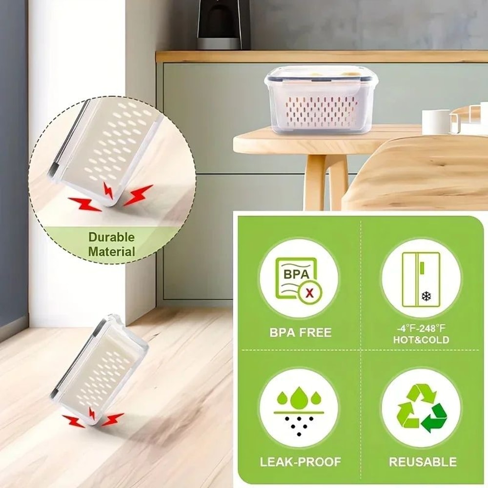 Fridge Food Storage Containers With Strainer Set 7