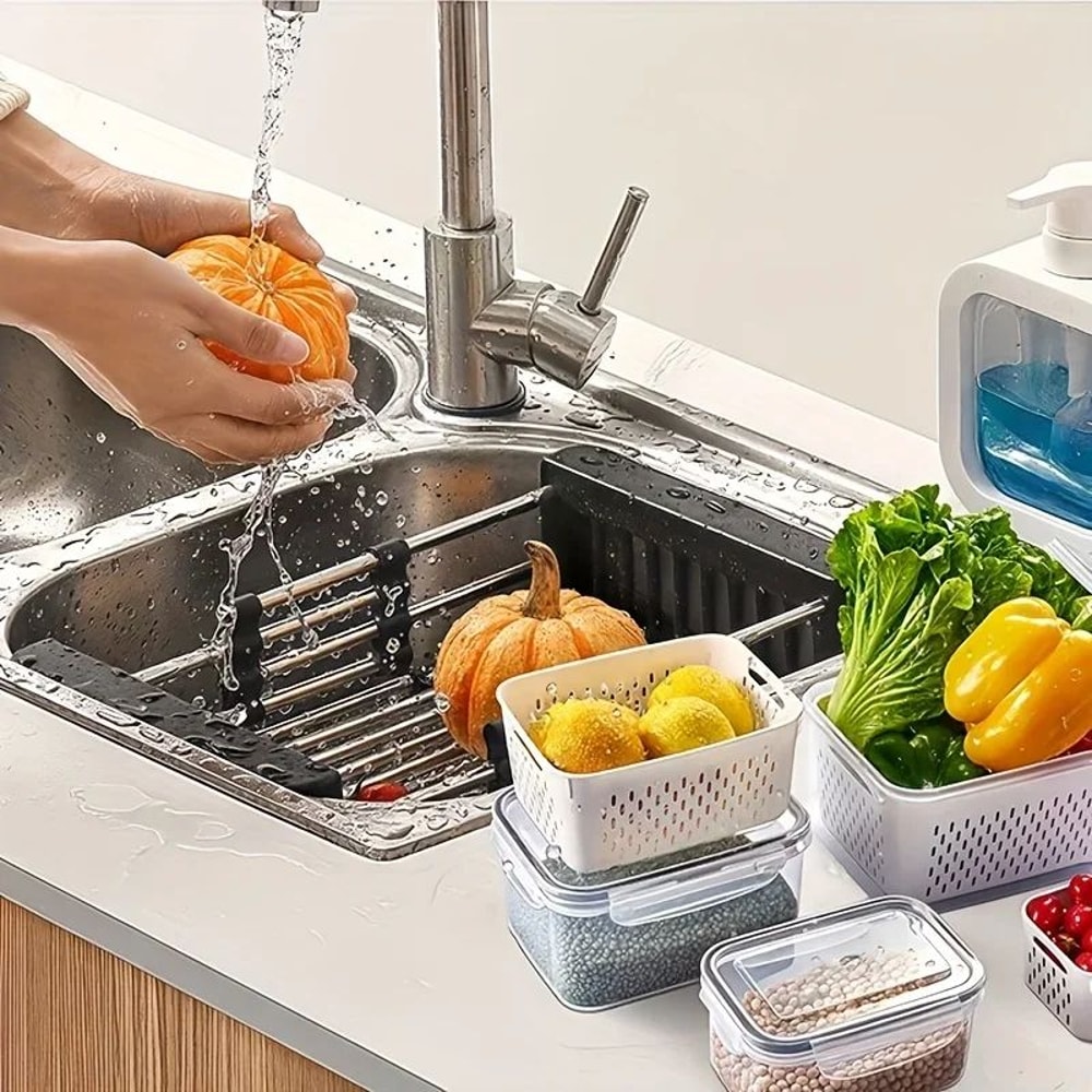 Fridge Food Storage Containers With Strainer Set 8