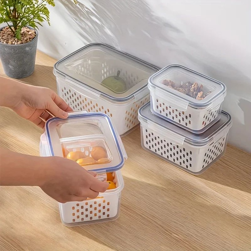 Fridge Food Storage Containers With Strainer Set 11