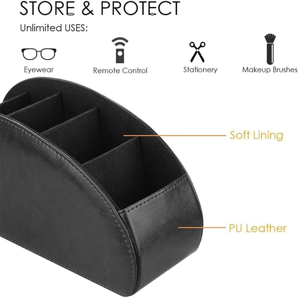 PU Leather Remote Control Organizer With 5 Compartments 2