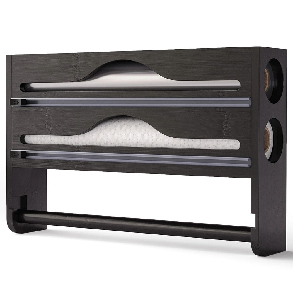 Bamboo Wall Mounted Cling Film And Foil Cutter Organizer 4