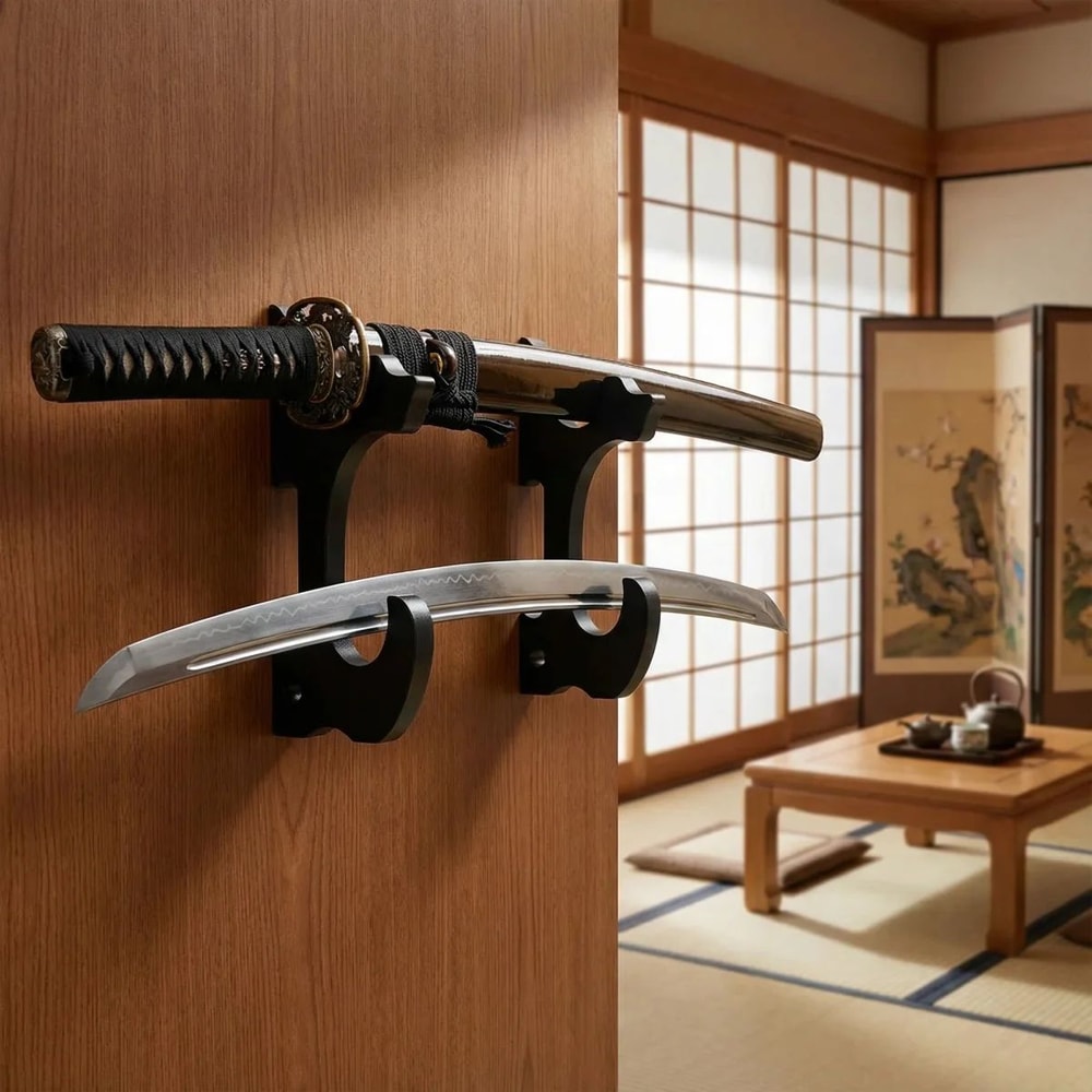 Wall Mounted Wooden Sword Display Rack 0