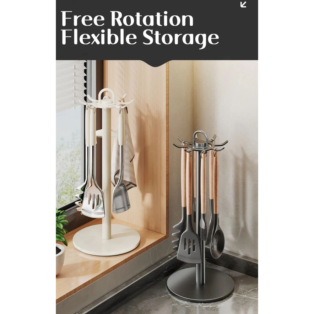 Rotating Kitchen Utensil Holder With 8 Hooks 6