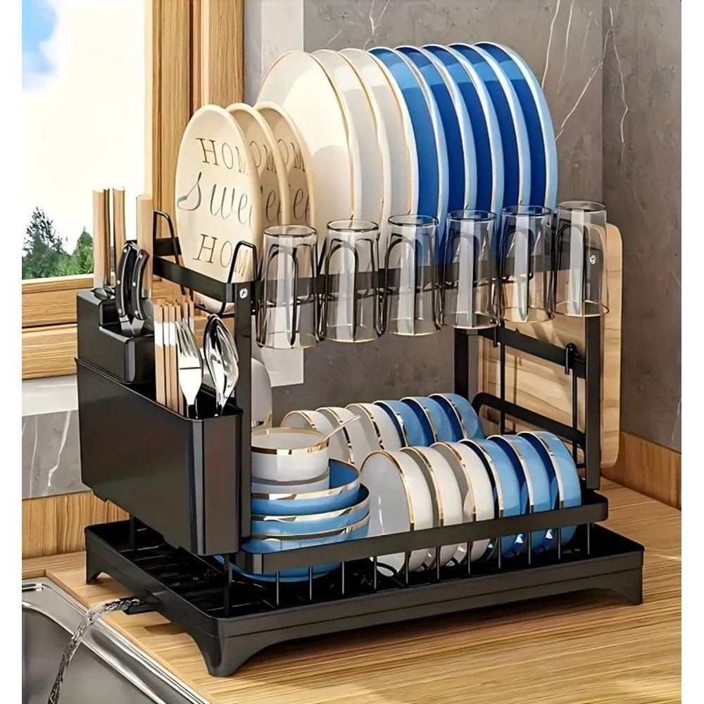 2 Tier Kitchen Dish Drying Rack With Drip Tray 6