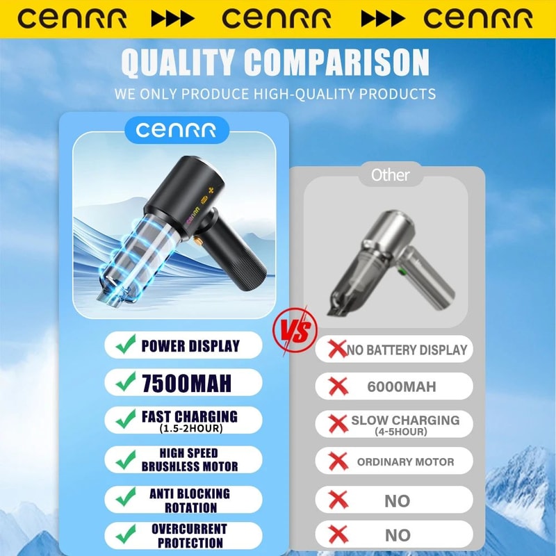 CENRR Cordless Car Vacuum Cleaner With Battery Display 5