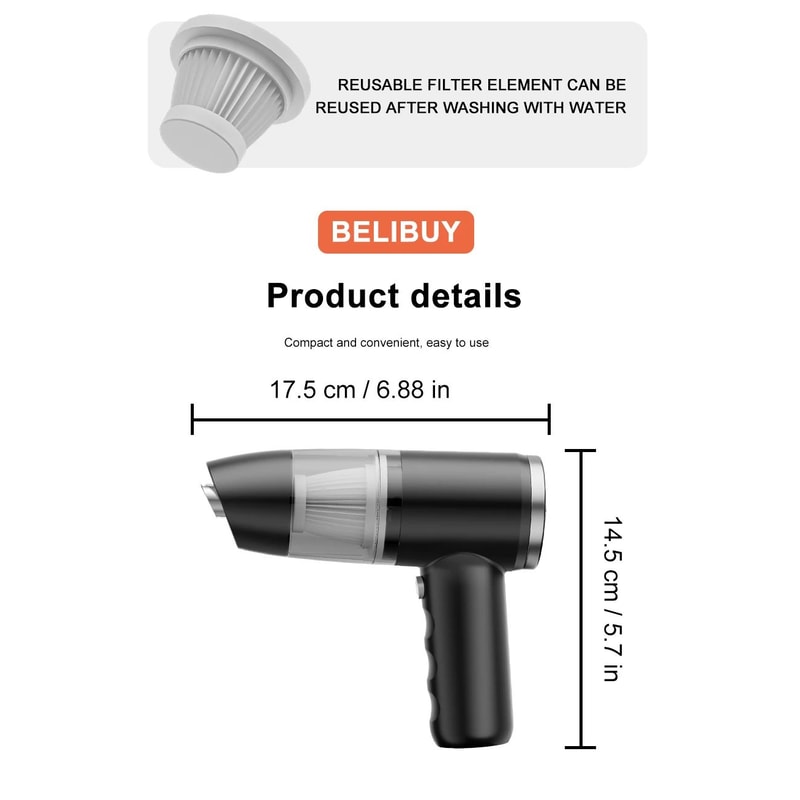 BELIBUY Mini Wireless High Power Car Vacuum Cleaner 6