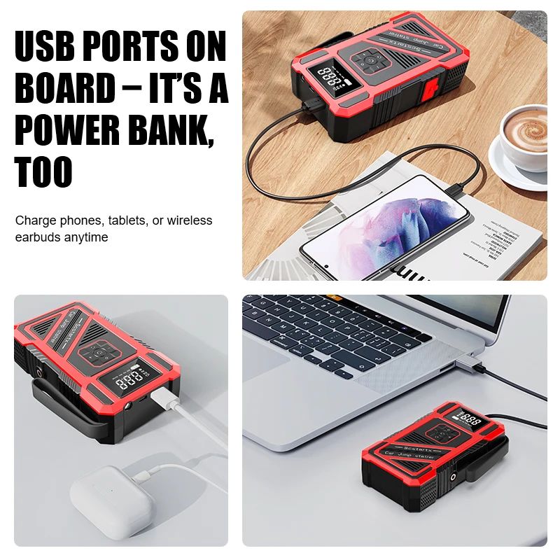 Portable 4 In 1 Car Jump Starter With Air Pump 3