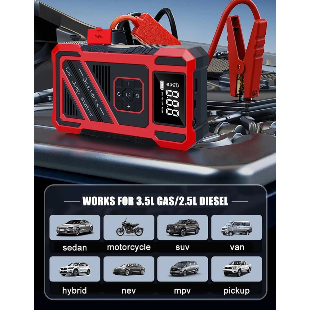 Portable 4 In 1 Car Jump Starter With Air Pump 6
