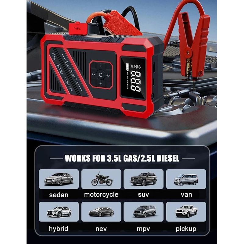 Portable 4 In 1 Car Jump Starter With Air Pump 6