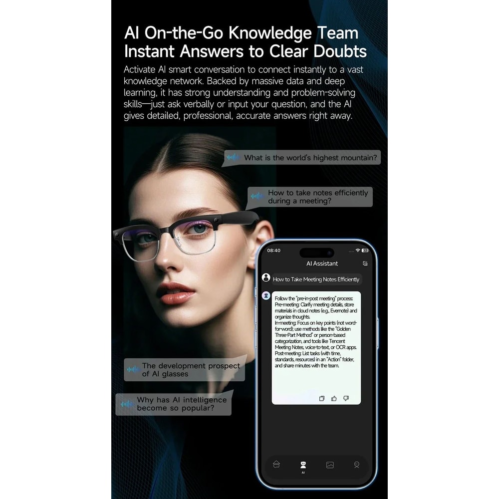 Smart AI Translation Glasses 4K Camera Bluetooth Voice Assistant 10