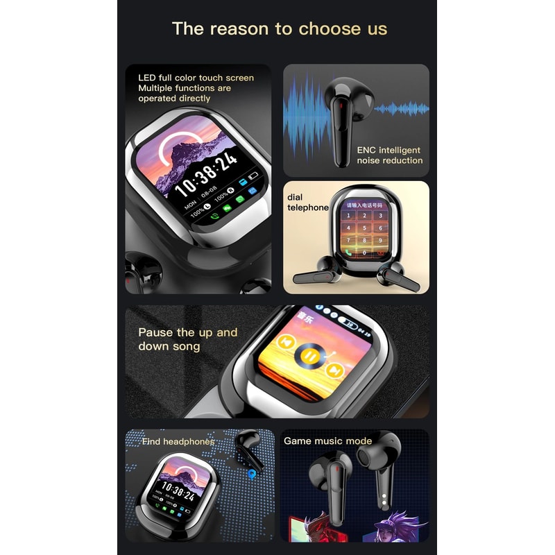 Smart LED Touch Screen TWS Earbuds Wireless Headphones 9