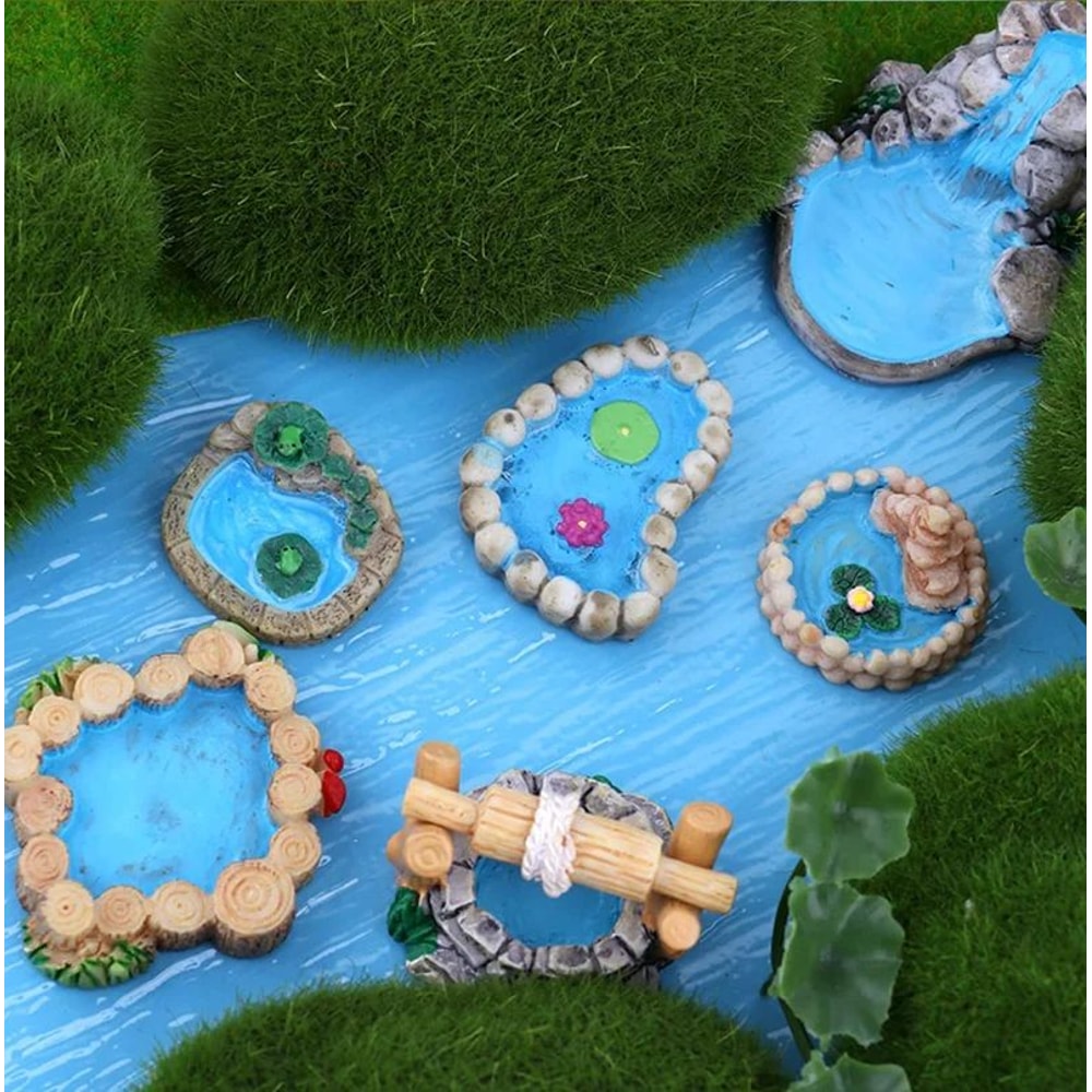 Mini Fairy Garden Lighthouse Bridge Cottage Set 6