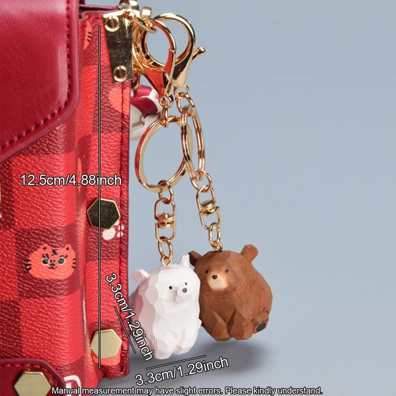 Cute Wooden Bear Keychain Cartoon Pendant 4